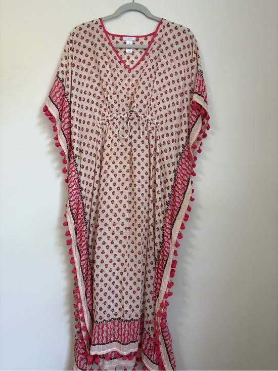 J. Jill Dresses & Skirts - J. Jill Floral Kaftan Boho Pom-Pom Kaftan Dress sz S-L Cotton Beach Coverup